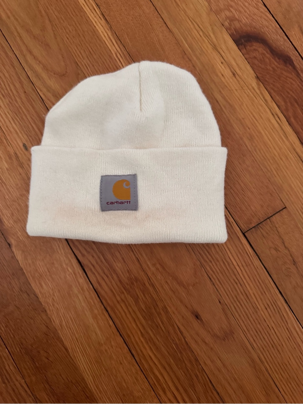 Carhartt Cream Cuffed Beanie with Logo Patch